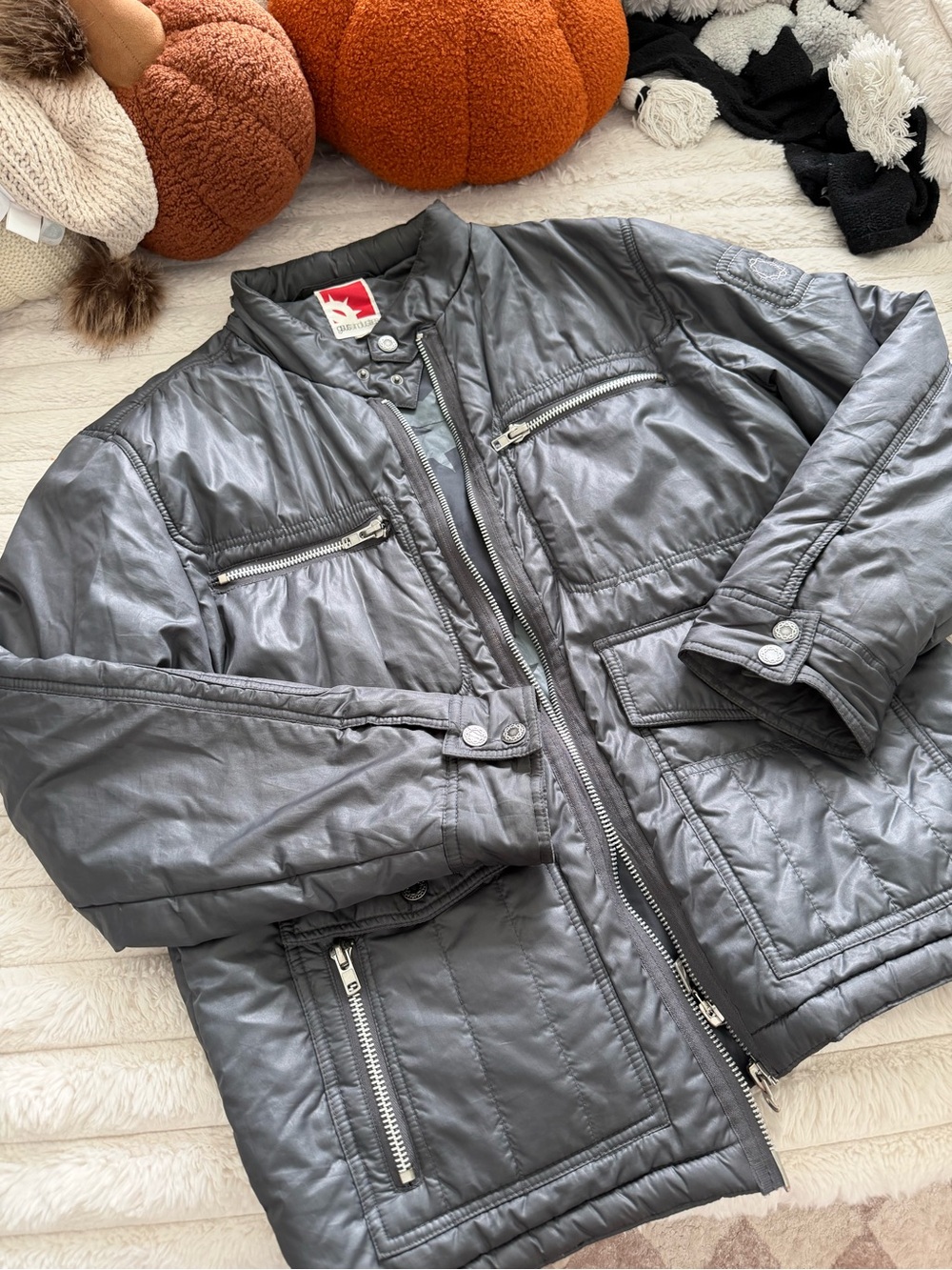 Men's Gray Quilted Zip-Up Jacket